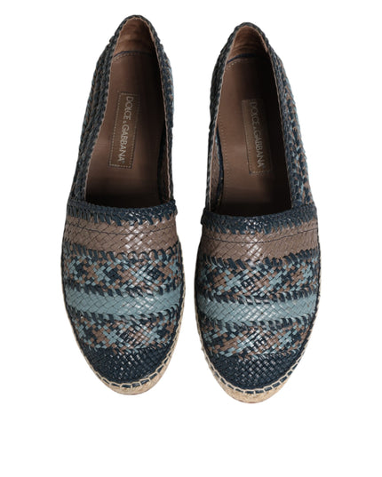 Dolce & Gabbana Blue Gray Woven Leather Buffalo Espadrille Shoes
