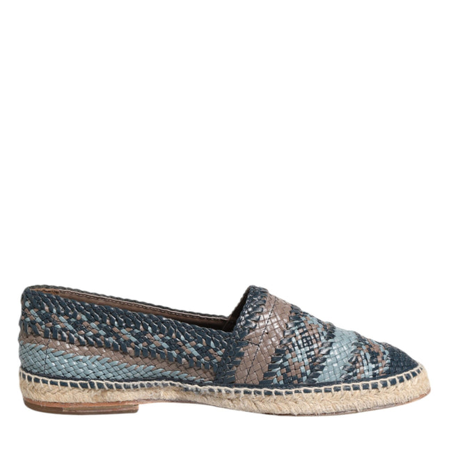 Dolce & Gabbana Blue Gray Woven Leather Buffalo Espadrille Shoes