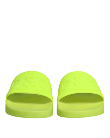Dolce & Gabbana Green Rubber Slides Sandals Beachwear Shoes