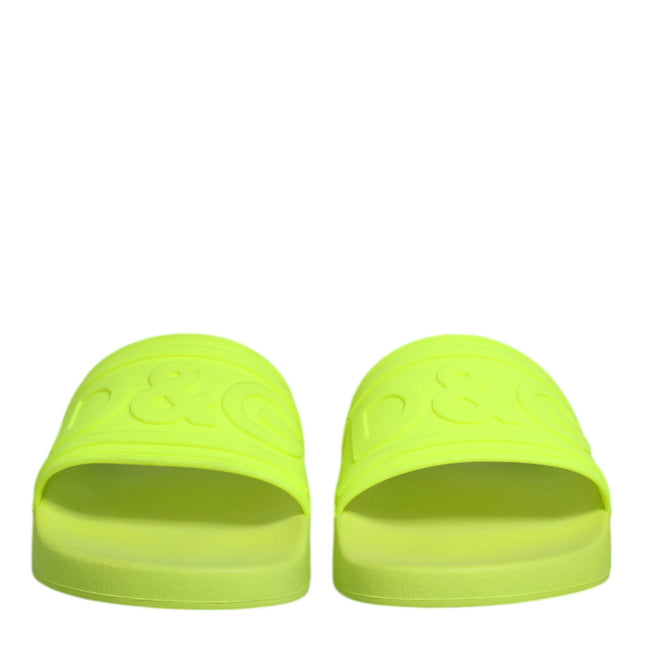 Dolce & Gabbana Green Rubber Slides Sandals Beachwear Shoes