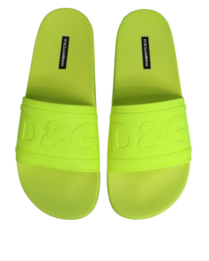 Dolce & Gabbana Green Rubber Slides Sandals Beachwear Shoes