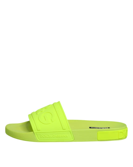 Dolce & Gabbana Green Rubber Slides Sandals Beachwear Shoes