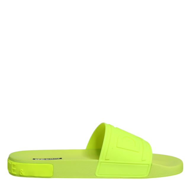 Dolce & Gabbana Green Rubber Slides Sandals Beachwear Shoes