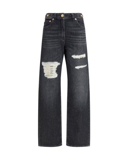 Versace Black Cotton Relaxed Fit Jeans