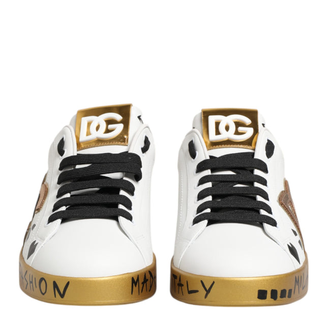 Dolce & Gabbana White Gold Crystal Portofino Sneakers Shoes