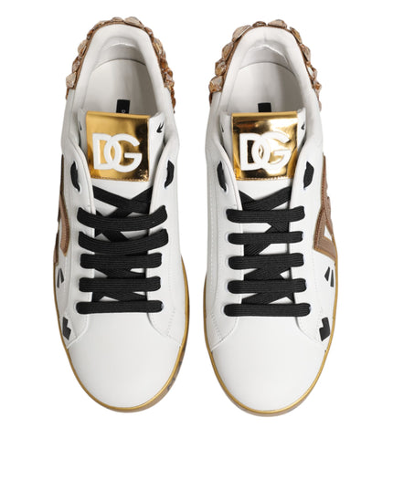 Dolce & Gabbana White Gold Crystal Portofino Sneakers Shoes