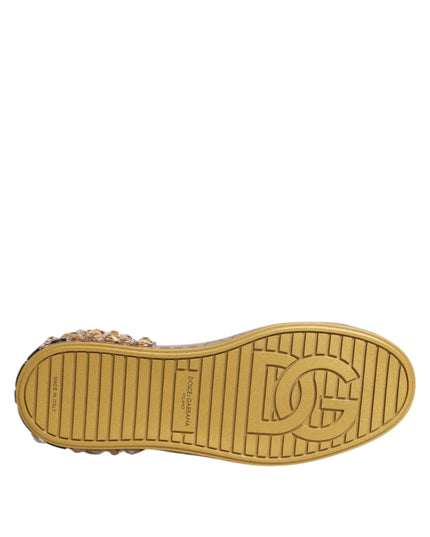 Dolce & Gabbana White Gold Crystal Portofino Sneakers Shoes