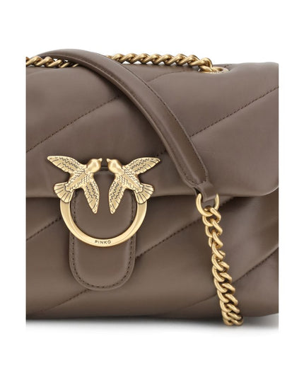 PINKO Brown Calf Leather Bos Taurus Shoulder Bag
