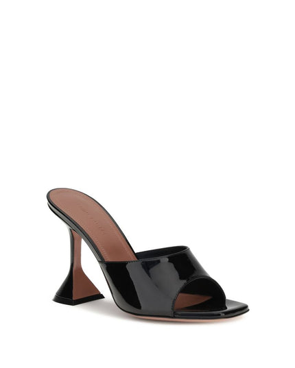 Amina Muaddi Black Calf Leather Bos Taurus Platform Sandals