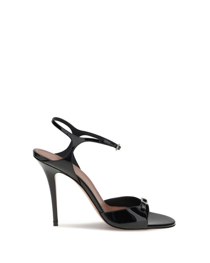 Amina Muaddi Black Calf Leather Bos Taurus Stiletto Heel Sandals