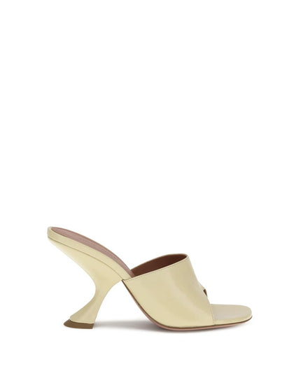 Amina Muaddi Cream Calf Leather Bos Taurus Stiletto Heel Sandals