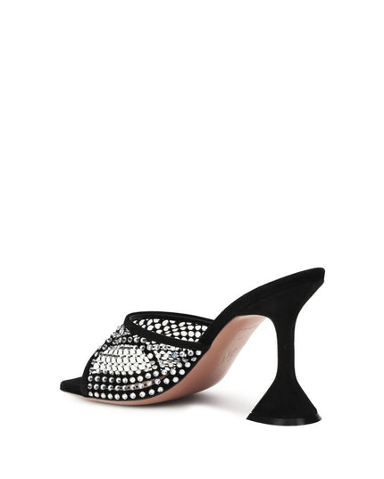 Amina Muaddi Black Goatskin Stiletto Heel Sandals