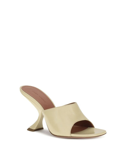 Amina Muaddi Cream Calf Leather Bos Taurus Stiletto Heel Sandals
