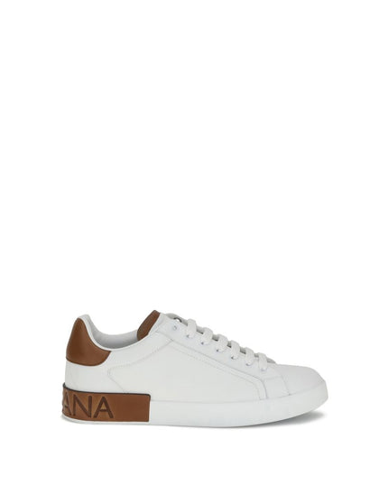 Dolce & Gabbana White Calf Leather Bos Taurus Low Top Sneakers