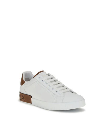 Dolce & Gabbana White Calf Leather Bos Taurus Low Top Sneakers