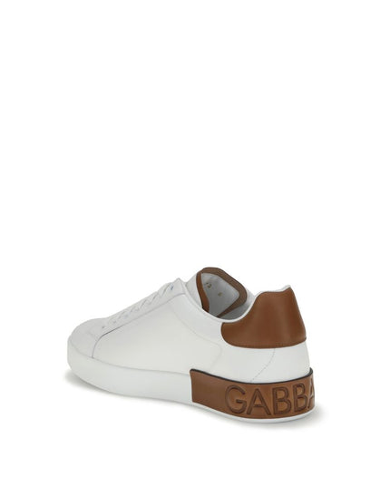 Dolce & Gabbana White Calf Leather Bos Taurus Low Top Sneakers