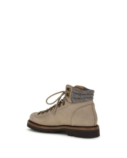 Brunello Cucinelli Beige Calf Leather Bos Taurus Lace-Up Boots