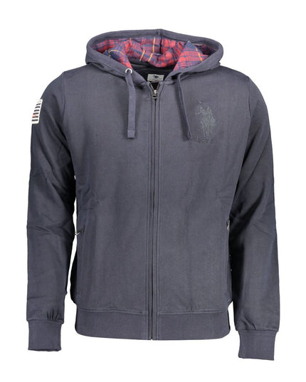 U.S. POLO ASSN. "Blue Cotton Men Sweater with Embroidered Zip and Pockets"