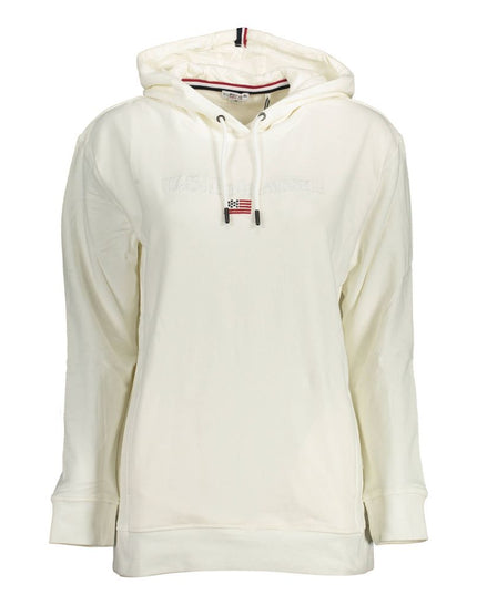 U.S. POLO ASSN. White Cotton Women Sweater with Hood and Pockets