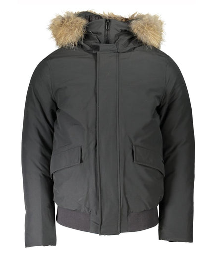 Woolrich Gray Cotton Men Jacket with Hood and Removable Fur