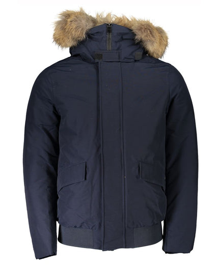 Woolrich Blue Cotton Men's Jacket with Removable Hood