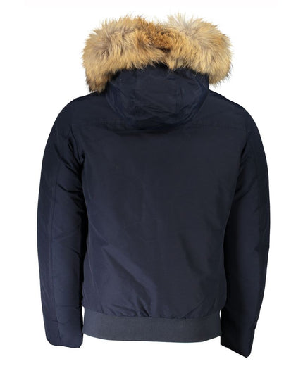 Woolrich Blue Cotton Men's Jacket with Removable Hood