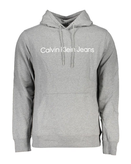 Calvin Klein "Gray Cotton Men Sweater with Hood and Central Pocket"