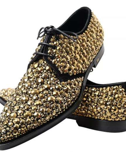 Dolce & Gabbana Black Gold Embellished Derby Shoes