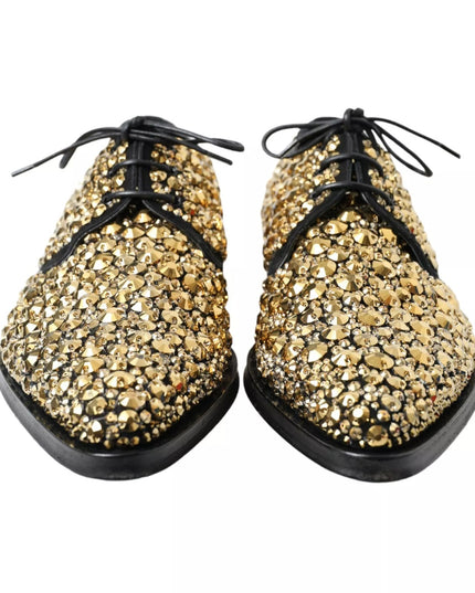 Dolce & Gabbana Black Gold Embellished Derby Shoes
