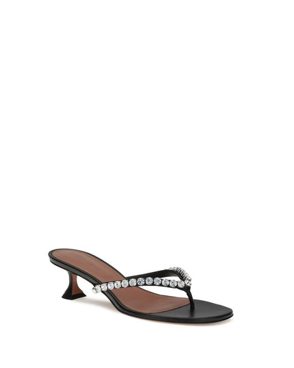 Amina Muaddi Black Calf Leather Bos Taurus Flip-Flop Sandals