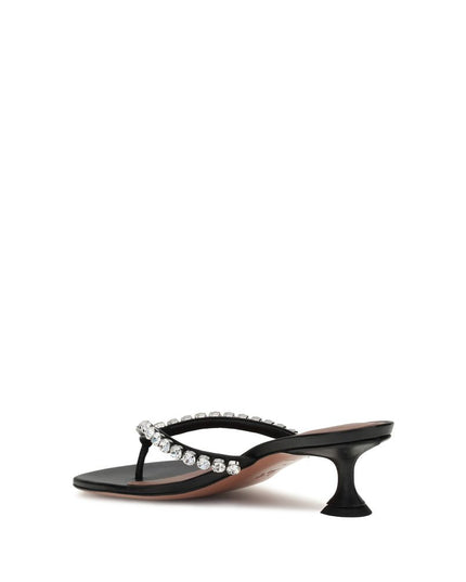 Amina Muaddi Black Calf Leather Bos Taurus Flip-Flop Sandals