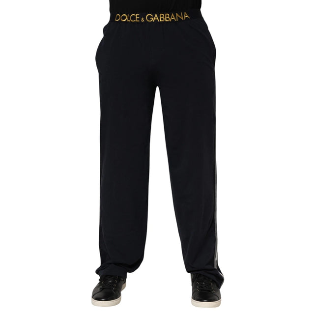 Dolce & Gabbana Black Modal Spandex Straight Logo Trouser Pants