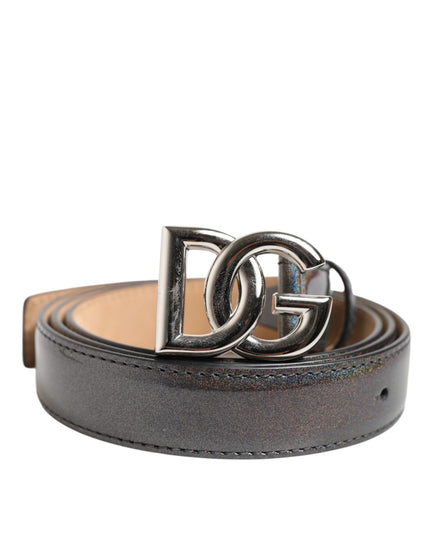 Dolce & Gabbana Metallic Leather Silver Tone Logo Buckle Belt