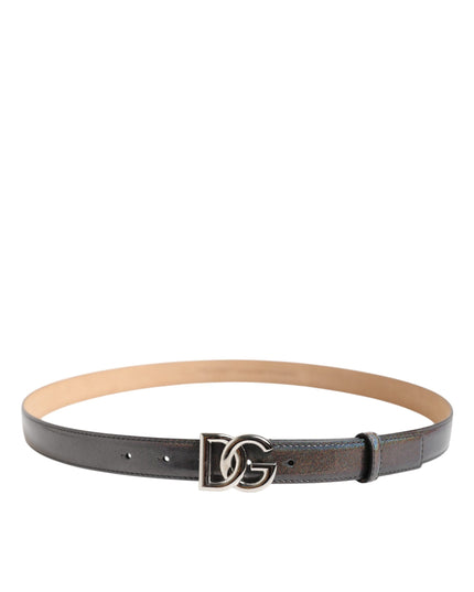 Dolce & Gabbana Metallic Leather Silver Tone Logo Buckle Belt