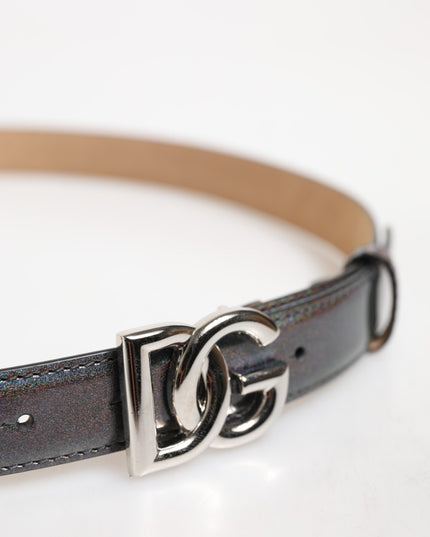 Dolce & Gabbana Metallic Leather Silver Tone Logo Buckle Belt