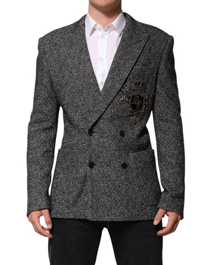 Dolce & Gabbana Black White Double Breasted Men Suit Blazer