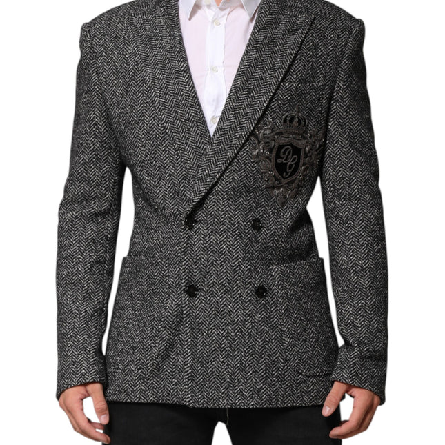 Dolce & Gabbana Black White Double Breasted Men Suit Blazer