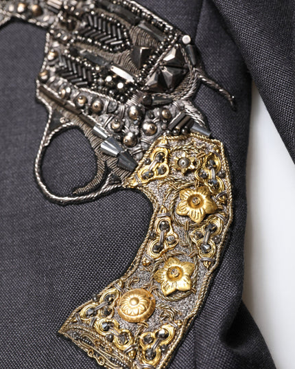 Dolce & Gabbana Dark Gray Bee Embroidery Wool Coat Blazer