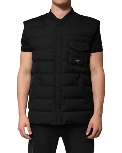 Dolce & Gabbana Black Sleeveless Parka Logo Plaque Jacket