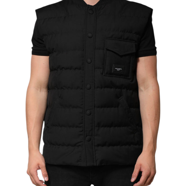 Dolce & Gabbana Black Sleeveless Parka Logo Plaque Jacket
