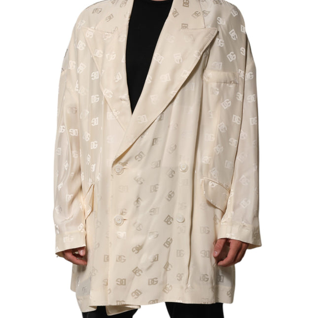 Dolce & Gabbana Beige Polyester Logo Monogram Coat Jacket