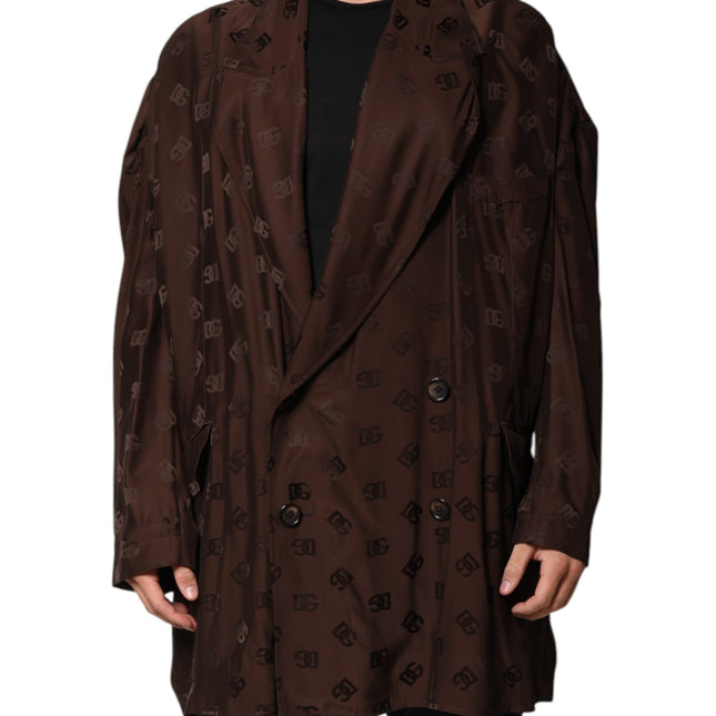 Dolce & Gabbana Brown Polyester Logo Monogram Coat Jacket