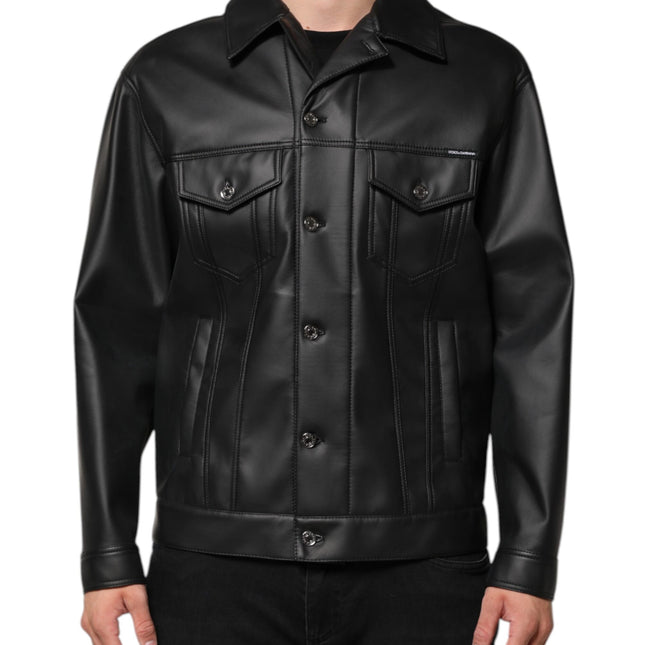 Dolce & Gabbana Black Polyester Button Down Biker Jacket