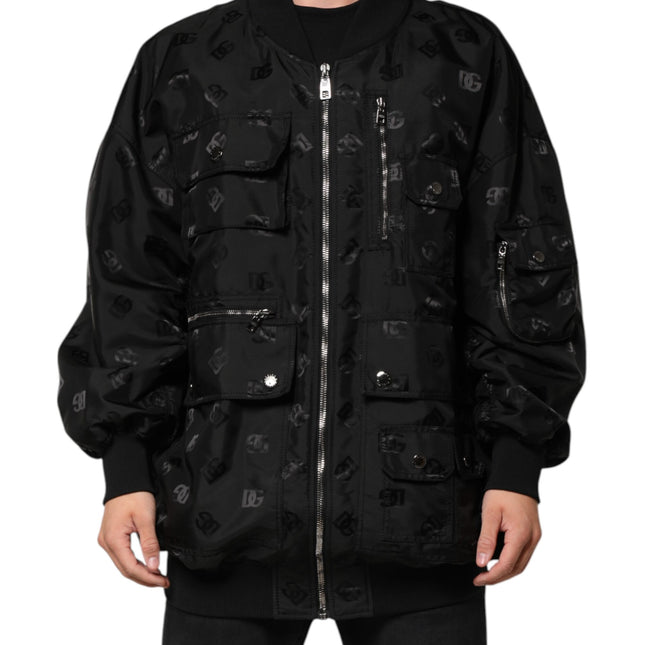 Dolce & Gabbana Black Cargo Windbraker Logo Mania Jacket