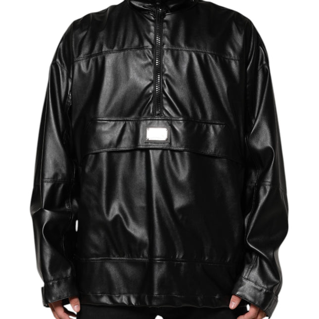 Dolce & Gabbana Black Polyester Logo Plaque Bomber Jacket