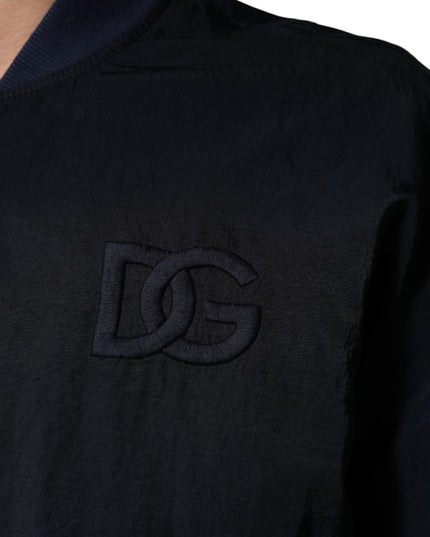 Dolce & Gabbana Blue Nylon DG Embroidery Men Bomber Jacket