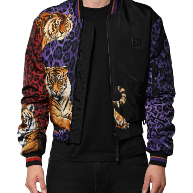 Dolce & Gabbana Multicolor Tiger Print Men Bomber Jacket