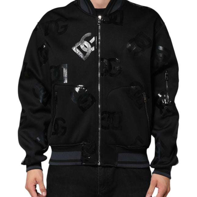 Dolce & Gabbana Black Wool Logo DG Mania Men Bomber Jacket