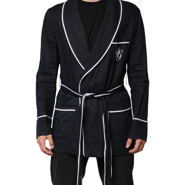 Dolce & Gabbana Dark Blue DG Embroidery Jacket Robe Blazer