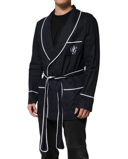 Dolce & Gabbana Dark Blue DG Embroidery Jacket Robe Blazer